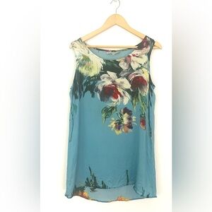 bryn Walker silk Floral Tank Top - Blue and Red paint  flower art